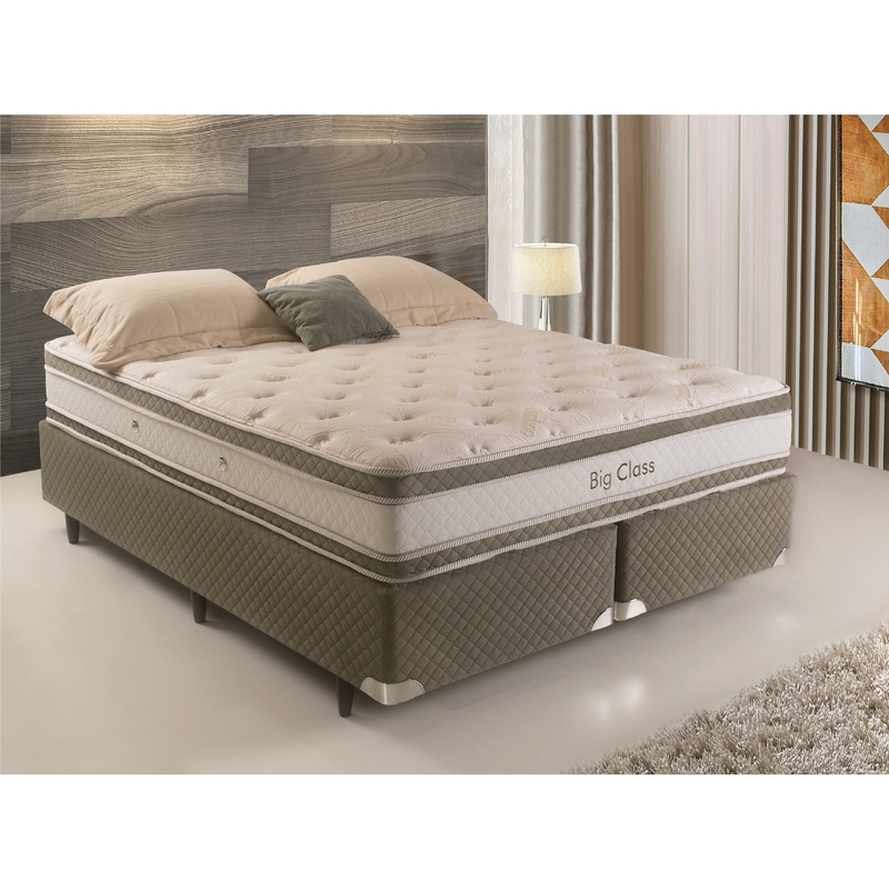 Colchão + Cama Box Herval Queen Big Class Pillow Top Duplo 158x198x71cm Molas ConforClass