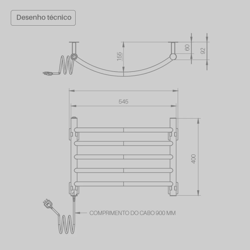 Toalheiro Elétrico Seccare Decorato Curvo Branco 55W